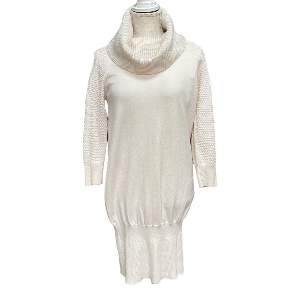 Karen Millen Cream Turtleneck Knit Midi Sweater Dress Size: 4